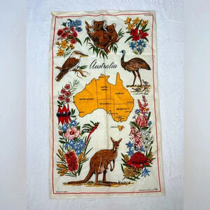 Vintage Map of Australia by HEIL Linen Tea Towel Wall Art Tapestry Linen Koala
